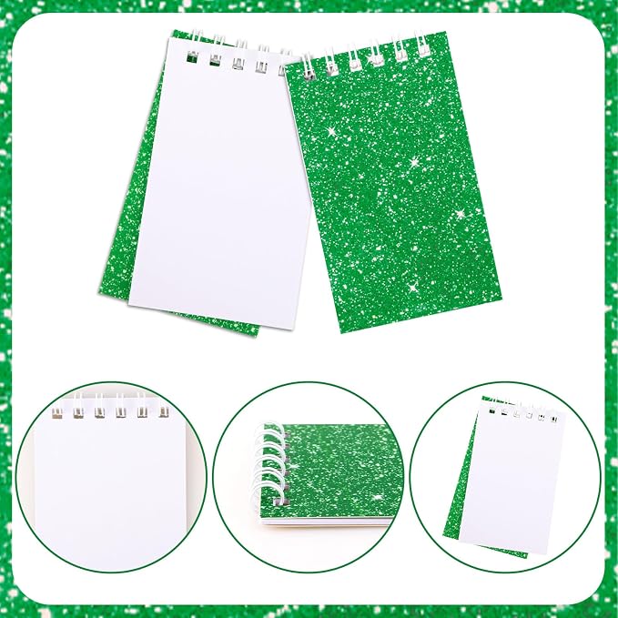 24 Pack Mini Notebooks Party Favor Small Spiral Journal Notepads for Kids | Glitter Cover Pocket Writing Memo Note Pads with Lined Pages for Schools Classroom Home Work Office Supplies, 2.3x2.3 Inches