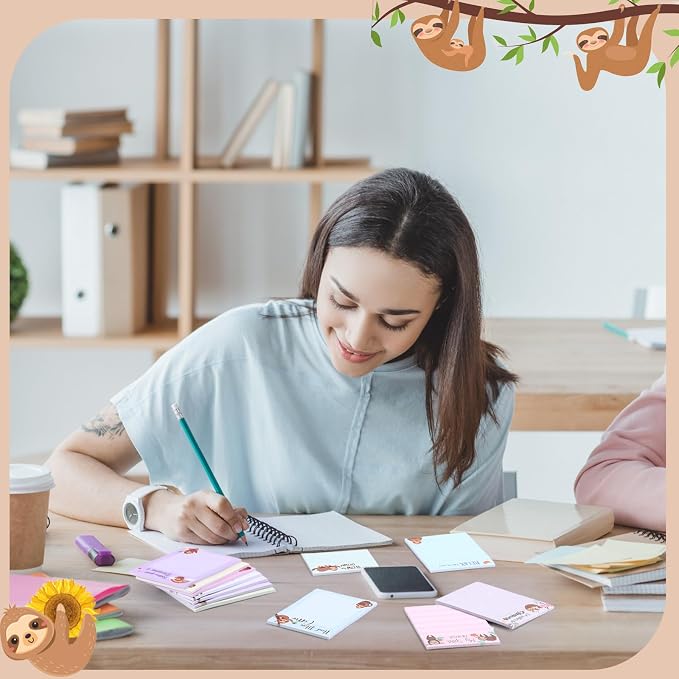 Chiisong 12 Pieces Sloth Sticky Notes 3x4 Inch Cute Cartoon Sloth Gifts Memo Notes for Animal Lovers Women Animal to Do List for Office Friends Lazy Day Holidays Gifts