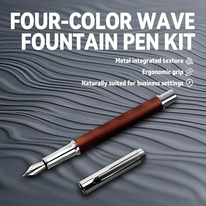 YUNCHUN Fountain Pen Set for Men Women, Streamline Design Refillable Pen with Medium Nib, 20 Ink Refills (10 Black + 10 Blue), Smooth Writing Gift, Brown