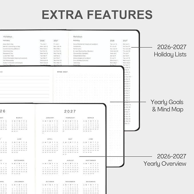 And Per Se Undated Academic Planner, Weekly & Monthly Planner with Goal & Habit Tracker, A5 Hardcover, Black