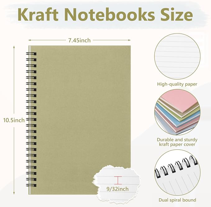 Fuutreo 6 Pack Spiral Notebook 10.5x7.45 Notebook,Earthy Tones,Grassland