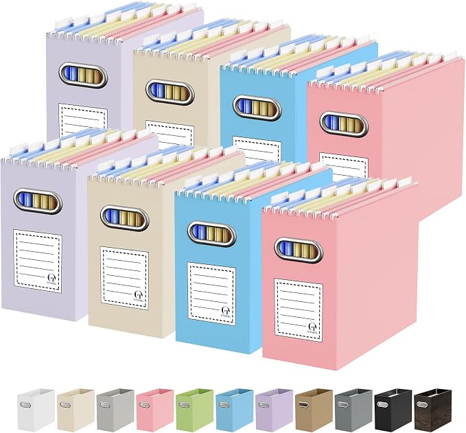 Oterri File Organizer Box, Portable Collapsible Cardboard File Folder Organizer with Handle for Letter Size Hanging Files, Document Storage Box for Home Office & Classroom (8 Packs,Variegated)