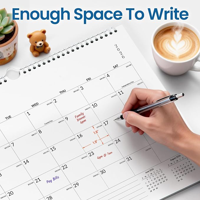 SUNEE 2026-2027 Calendar - 18 Months Wall Calendar Jul. 2026 - Dec. 2027, 14.5"x11.5" Big Grid Hanging Calendar with Note for Organizing & Planning, White