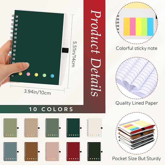 Chuangdi 20 Sets Lined Spiral Notebooks with Sticky Notes and Bamboo Pens, Back-to-school Gifts for Office Teachers Staff, Boho Notebook with Pen Bulk Gift (Morandi)