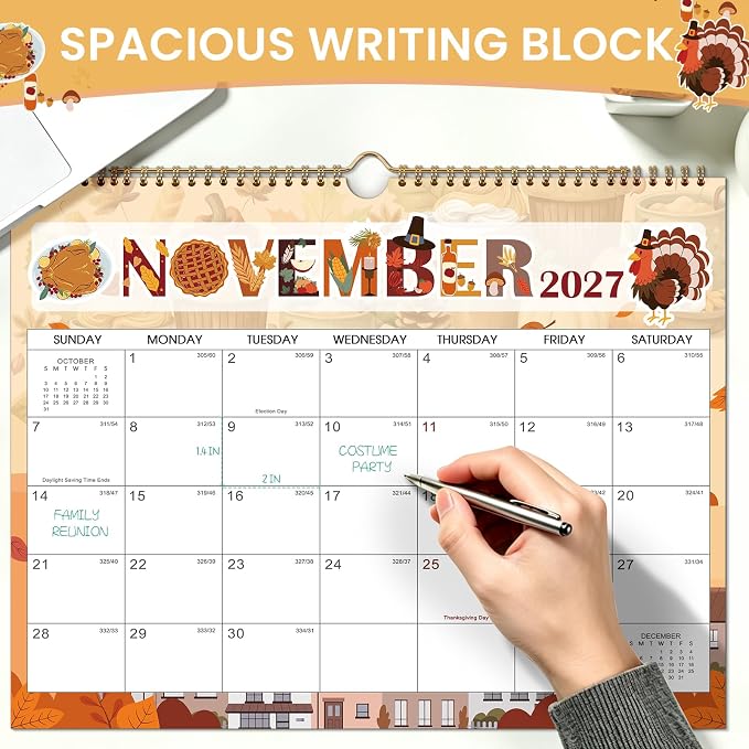 2027 Wall Calendar - Calendar 2027-2028, Jan 2027-Dec 2028,14.6'' x 11.5'' | 2 Year Wall Calendar 12 Theme with Hanging Hook, Plenty Writing Area for School, Home, Office Organization