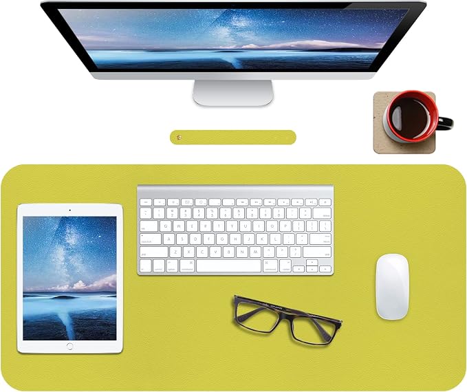 Boutilon Leather Desk Pad Protector,Non-Slip Mouse Pad,Laptop Desk Pad,Office Mouse Mat,Waterproof Leather Desk Blotter,Desk Writing Pad for Office and Home (M-Lemon,30"x14")
