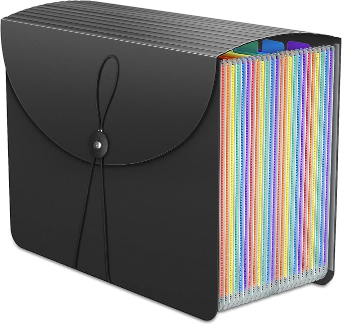 Expanding File Folders Accordion File Organizer,24 Pockets Accordian Document Folder Letter Size,Expandable Filing Boxes,Bill,Receipt Paper and Documents Organizer with Tabs,Light-Duty,for Portable
