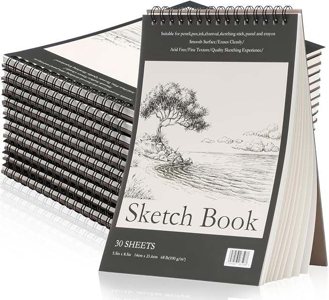 Jexine 10 Pcs 5.5'' x 8.5'' Top Spiral Bound Sketch Book 30 Sheet Each(68lb/100gsm), Sketching Drawing Pad Bulk Artist Sketch Pad Drawing Paper Art Sketchbook for Painting (Tree)