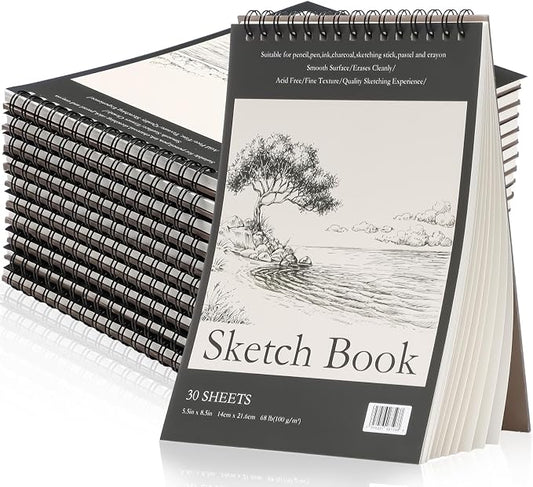 Jexine 10 Pcs 5.5'' x 8.5'' Top Spiral Bound Sketch Book 30 Sheet Each(68lb/100gsm), Sketching Drawing Pad Bulk Artist Sketch Pad Drawing Paper Art Sketchbook for Painting (Tree)