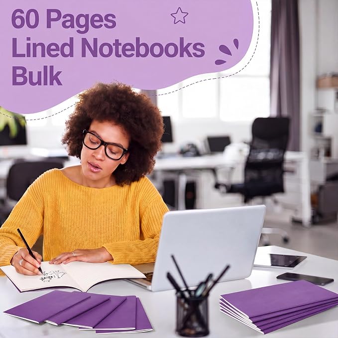 Mimorou 100 Pcs Journals Notebooks Bulk - Kraft Softcover A5 Small Notebooks 5.5 Inch x 8.3 Inch Notepads with 60 Page 30 Sheet for Writing Sketch Travel Office Supplies(Purple,Lined)