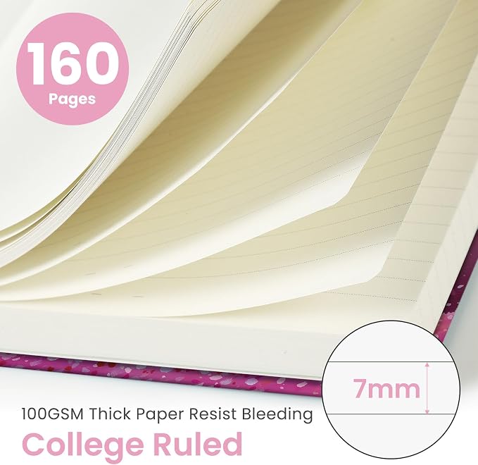Taja Lined Journal Notebook for Women & Men, Hardcover Leather Journal for writing, A5 College Ruled Notebook for Work & Note Taking, Perfect for Office School Home Supplies, 160 Pages, Blossom Valley