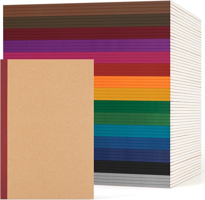 60 Pack Lined Notebook Journals Bulk, A5 College Ruled Composition Notebook, Kraft Cover with Vintage Spines, 8.3”x 5.5”, 15 Colors 60 Pages for School Office Travel