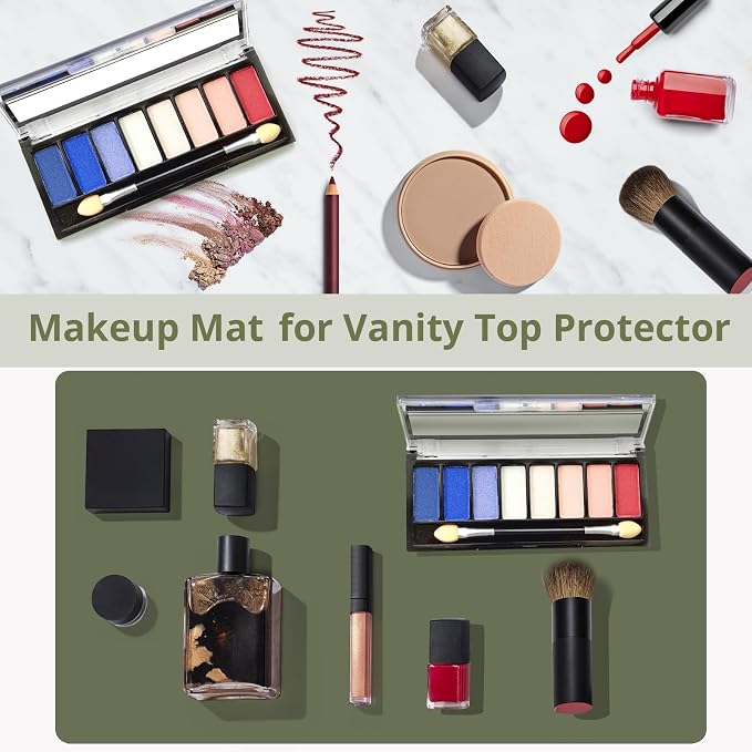 LovePads Makeup Mat for Vanity, 17 x 28 Dual-Sided Desk Pad & Vanity Cover Top, Waterproof PVC Protector Mat for Dresser, Nail Art, Craft Table (Green+Grey)