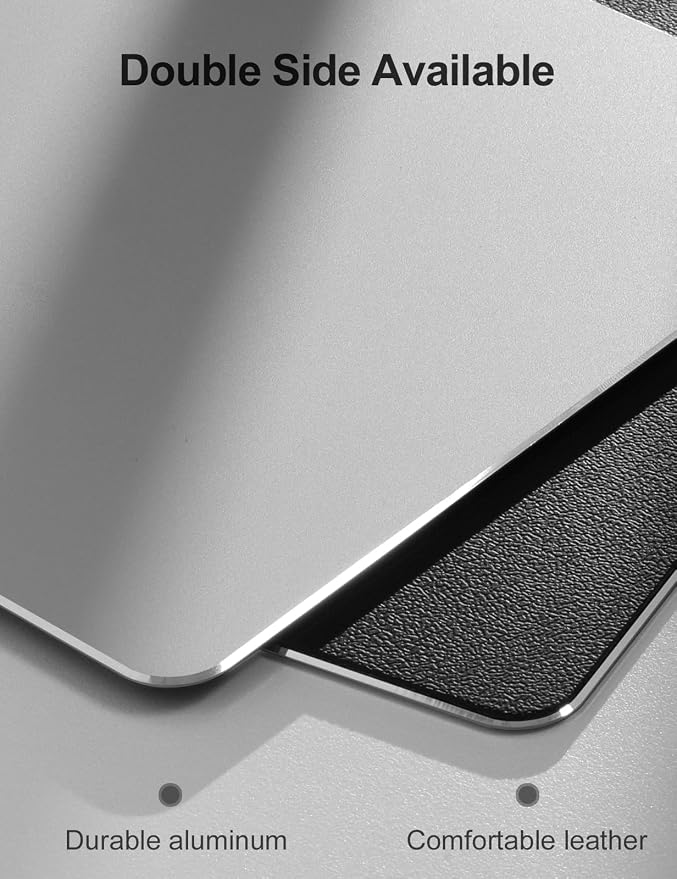 Vaydeer Hard Metal Aluminum Mouse Pad Clear Modern Smooth Magic Ultra Thin Double Side Design Mouse Mat Waterproof Fast and Accurate Control Compatible for Gaming and Office, Silver, 11.81X9.45 Inch