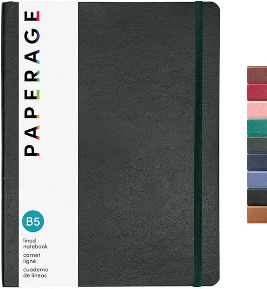 PAPERAGE Softcover Lined Journal Notebook (Dark Green), 176 Pages, Large B5 College Ruled Notebook, 7.6 inches x 10 inches - 100 GSM Thick Premium Paper, Leather Journal for Home, Work & School