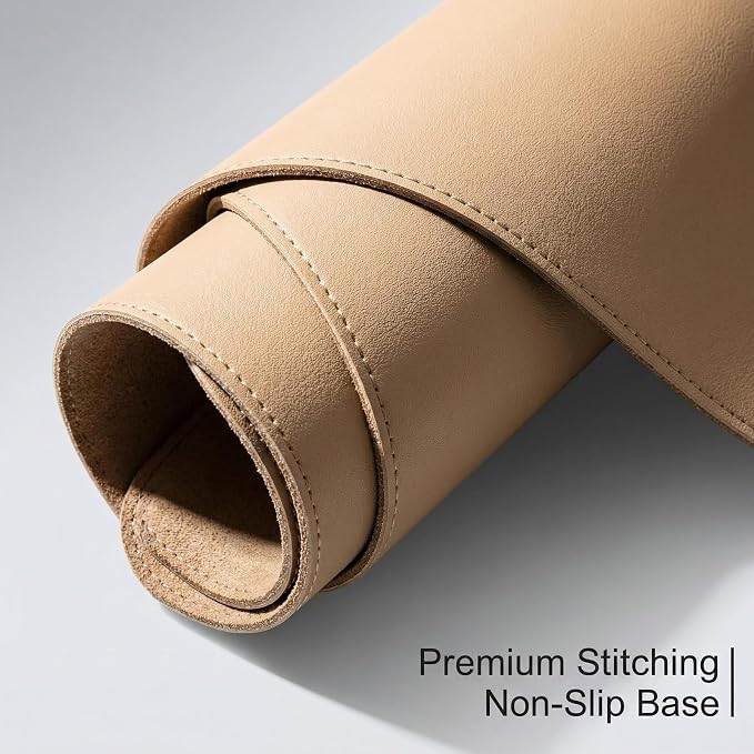 Desk Mat, Office Writing Desk Pad, Large 9.85'' x 22.85'' Khaki, for Top of Desks, Computer Desk Cover Protector PU Leather