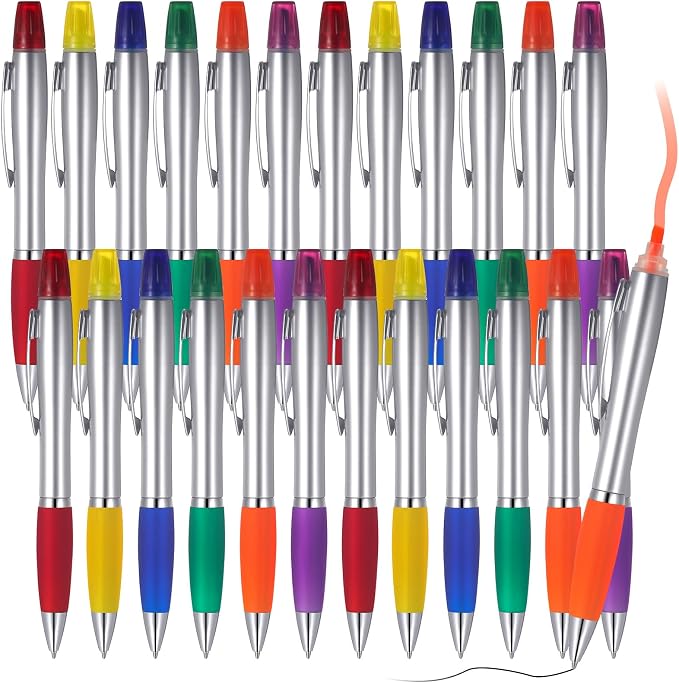 Colarr 30 Pcs Highlighter with Ballpoint Pen Combo Chisel Tips Pen Highlighter Combo for Student Office Writing Coloring Underlining Highlighting(Multi Colors)