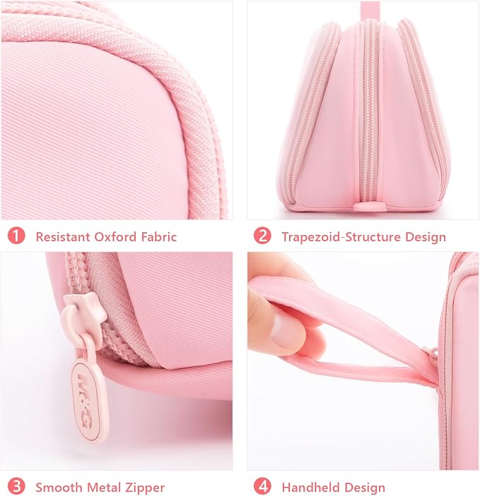 M&G Large Pencil Case, Big Capacity Pencil Pouch with 3-layer Compartment, Portable Handheld Pencil Bag, Cute School Stationery Organizer for Boys Girls Men Women, Ideal for Office School, Pink