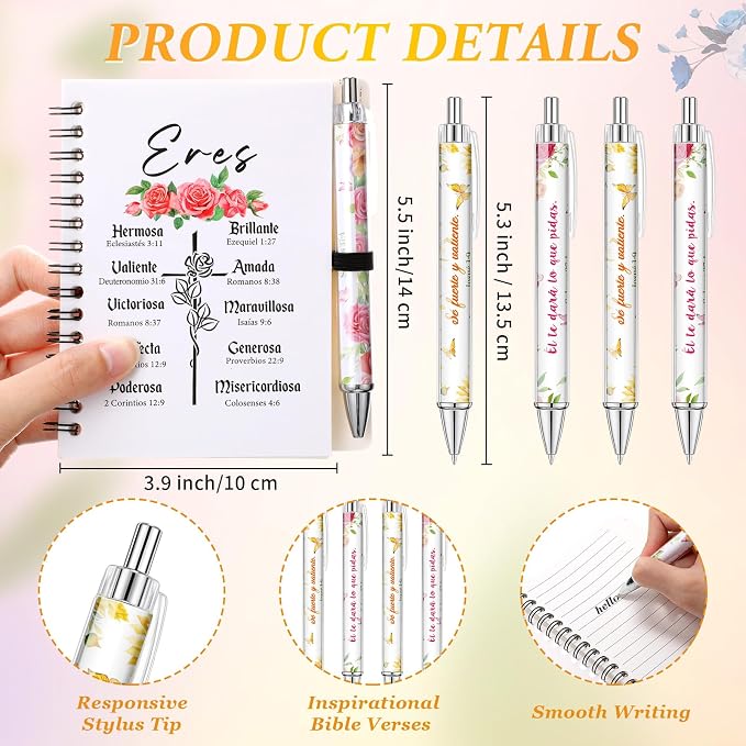 Colarr 12 Sets Spanish Christian Notebooks Bulk for Women Pen and Notebook Gift Set Regalos Cristianos En Español Religious Prayer Scripture Christmas Christian Gift with Bible Verse(Eres)