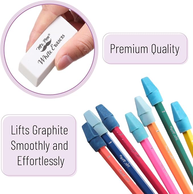 Mr. Pen- School Eraser Combination Set, 66 Pack, Colorful | Latex Free Erasers for School, Office, Art Sketching, Homework, Exams, Clean Smudge-Free Correction