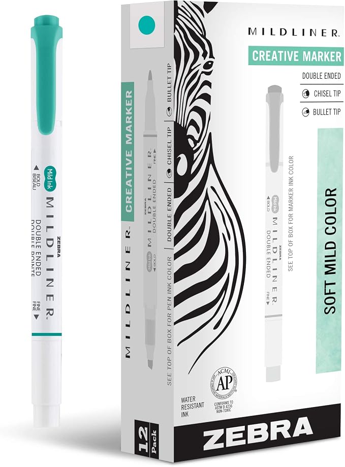 Zebra Pen MILDLINER No Bleed Highlighter, Summer Green, Dual Tip, 12-Pack | Broad and Fine Point Tip Marker Set, Ideal for Bible Highlighting, Journaling, Office, School and Teacher Supplies (78440upc)