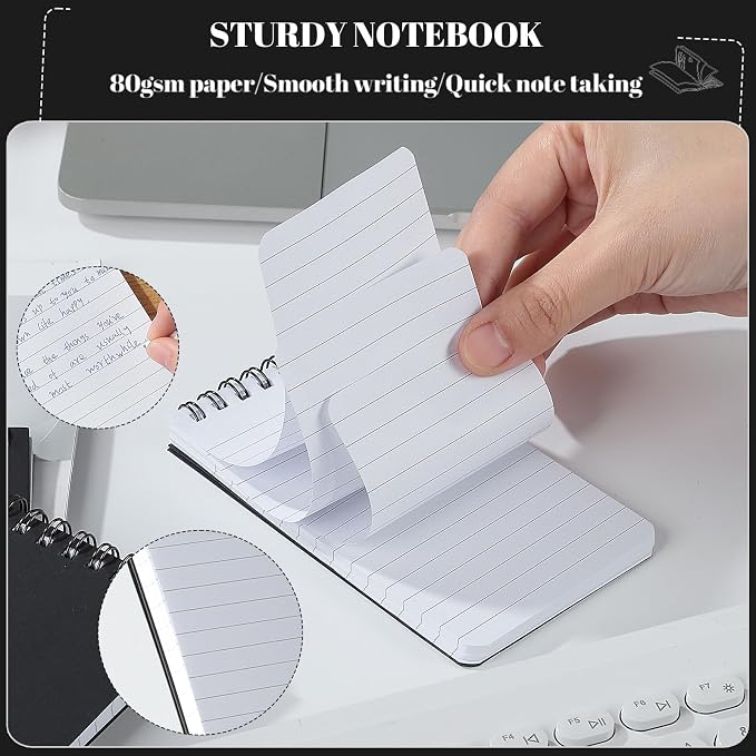 Thboxes 8 Pack Pocket Notebooks, 3 x 5 Spiral Notepads Mini Notebook 60 Sheets/120 Pages Small Notepads with Lined Pages Memo Pads for School College Office Home (Black)