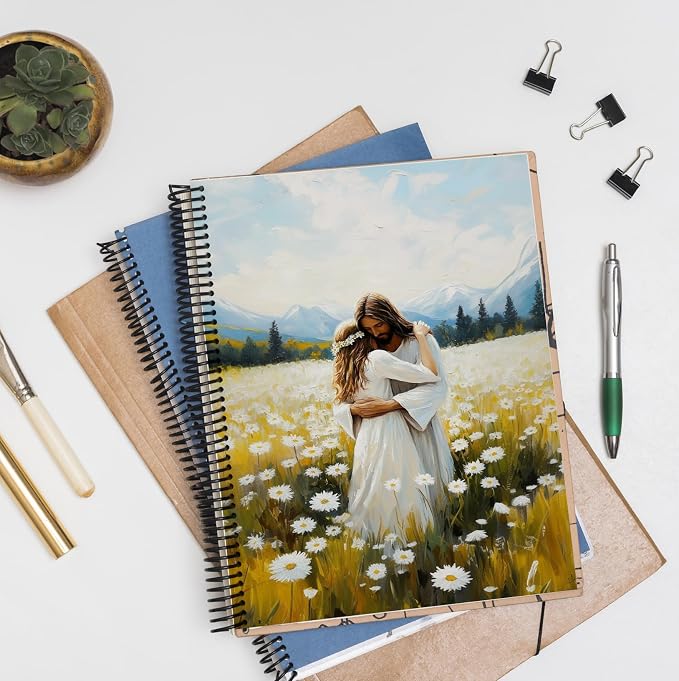 Daisy Floral Christian Jesus Spiral Notebook, Jesus Hugs Women Religious Journal, Prayer Journal for Woman, Christian Gifts for Women, Bible Notebooks for Note Taking, 5.5x8.3 Inch
