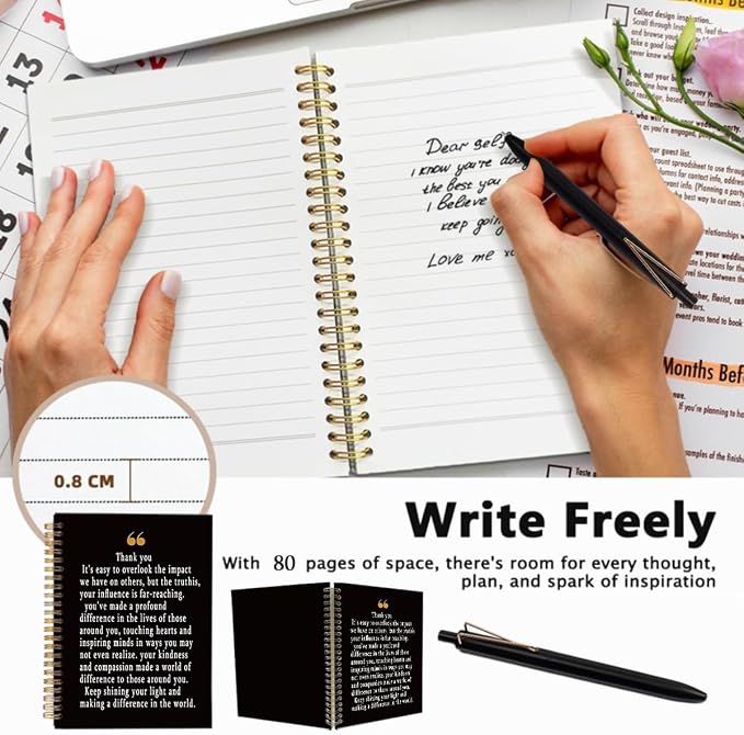 Thank You Gifts for Mentor Leader - Inspirational A5 Spiral Notebook & Pen Set, Appreciation Gift for Coworker Leaving, Teacher Retirement Journal, 80 Sheets College Ruled, Black & Gold