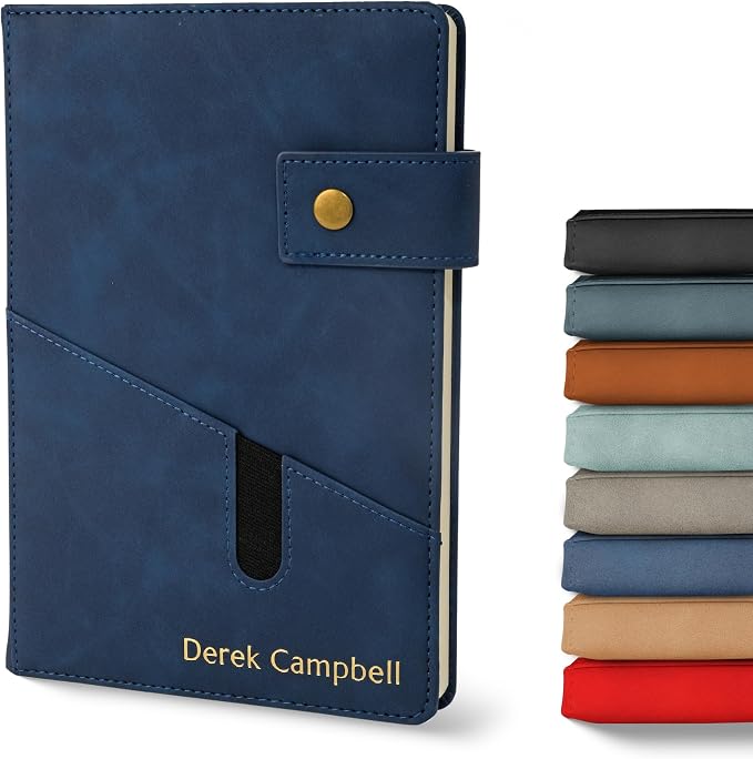 Promot Personalized Notebook - A5 Lined Leather PU Journal Notebook (Blue) | Premium Leather-Look Cover, Smooth Lined Writing Pages, Durable Everyday Design, Elegant Professional Appearance