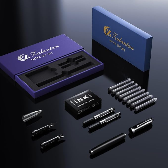 Fountain Pen-Smooth Writing Metal Water Pen with Gift Case Fine Nib Consistent Ink Flow Luxury Pen for Nice Pens Includes a Calligraphy Nib 8 Cartridges a Ink Refill Converter(Grey)