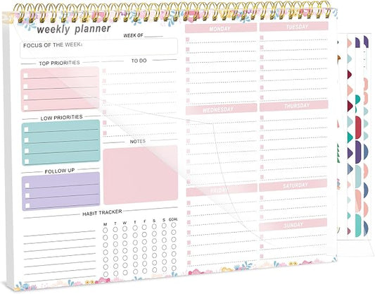 Weekly To Do List Notepad, 8.5''x11'' Weekly Desk Planners with 52 Tear Off Sheets Undated Planner Habit Tracker & Productivity Organizer for Home and Work, Floral