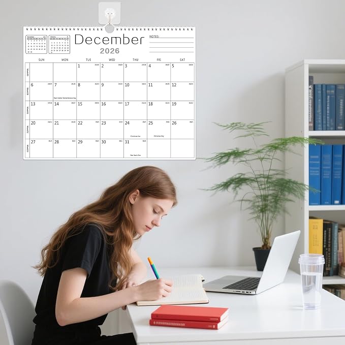 MZD8391 Calendar 2026-2027, Wall Calendar 2026-2027 From July 2026 To December 2027 18 Months, 14" x 11" Paper Calendars with Julian Date and Blank Block for New Year