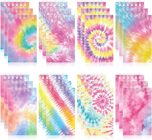 Hooqict 24 Pack Small Spiral Notebook Pocket Notepad Mini Journal Pocket Notebooks Tie Dye Notepads Memo Pads for Kids Party Favors, Office, Classroom School Supplies, 3.9 x 2.4 Inch