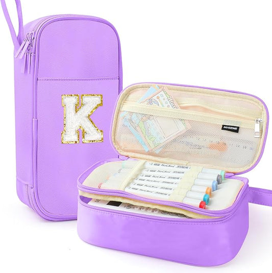 Cute Large Pencil Case Pouch,Personalized Initial Pencil Bag for Girls Boy | Multiple Pockets With Smooth Dual-Zipper, Big Capacity Aesthetic Pen Case Bag For Kids College Art School Gift