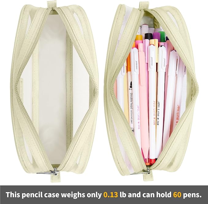 KALIDI Grid Mesh Pencil Case Large Capacity Pencil Case Big Pencil Pouch With Zipper Simple Stationery Bag Pen Bag for School Teen Girl Boy Aesthetic Multi-Purpose bag for office Men Women