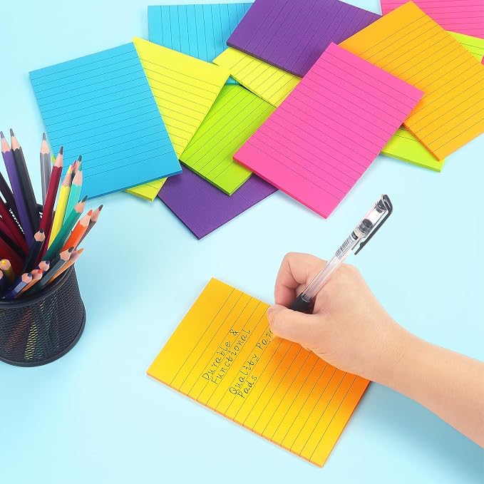 Early Buy Lined Sticky Notes, 4x6 in, 6 Bright Color, 6 Pads, 45 Sheets/Pad | Self-stick Repositionable Design, Great for Lists, Memos, and Daily Organization