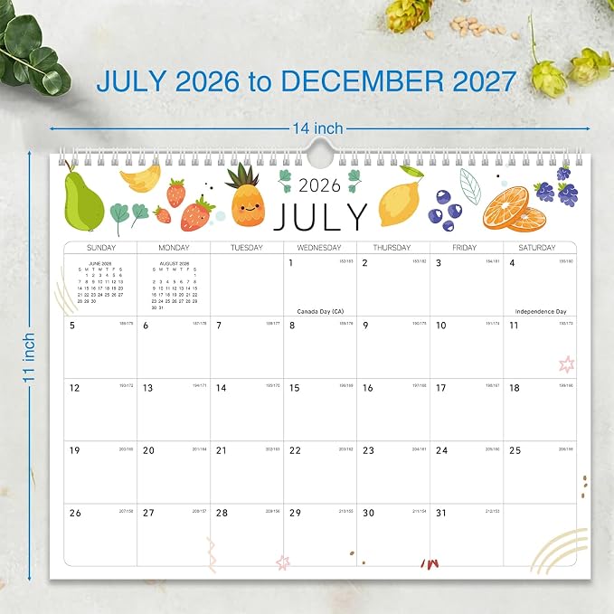 2026-2027 Wall Calendar - 18 Months Wall Calendar 2026-2027 with Thick Paper, Jul 2026 - Dec 2027, 14" x 11", Twin-Wire Binding, Home or Office Calendar for Easy Organizing
