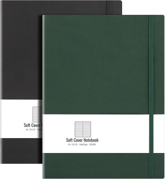 AHGXG B5 College Ruled Notebook Softcover Journals (2-Pack) Large Composition Notebook 7.6 x 10 inch with Thick 100gsm Lined Paper, Total 408 Numbered Pages, Black Green | 2 Pack, for Men & Women, Journaling, Writing, Work & Office, Leather Hardcove (B...