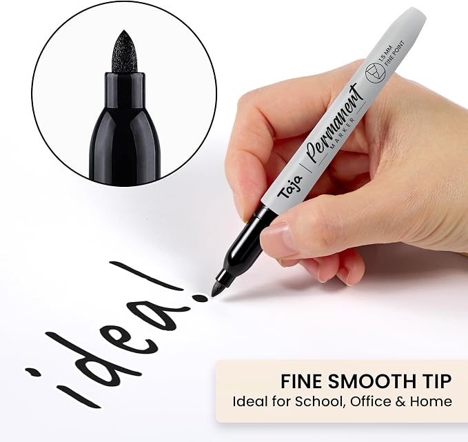 Taja (100 Counts) Permanent Markers, Fine Tip, Black, Quick-Drying and Fade-Resistant Bulk Marker Set for Writing and Sketching on Wood, Plastic, Metal, Glass, Perfect for School and Office Supplies
