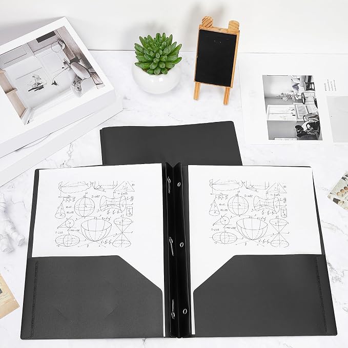 Yeaqee 400 Pcs Plastic 2 Pocket Folders with Prongs Bulk for Back to School, 3 Prong File Folders Fit Letter Size Paper, for School Office Homework Paperwork Organization Supplies (Black)