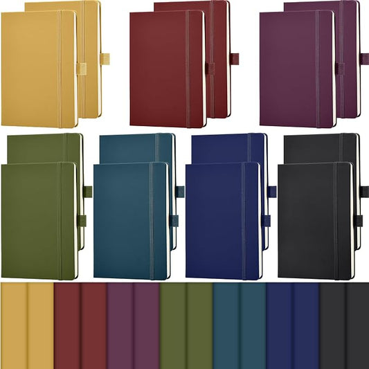 Laumoi 14 Pack Hardcover Journal Notebooks Bulk A5/A4/B5 Journaling Notebook Wide Ruled PU Leather Ruled Lined Journals with Pen Holder for School Business Work Writing (Retro Color,A5)