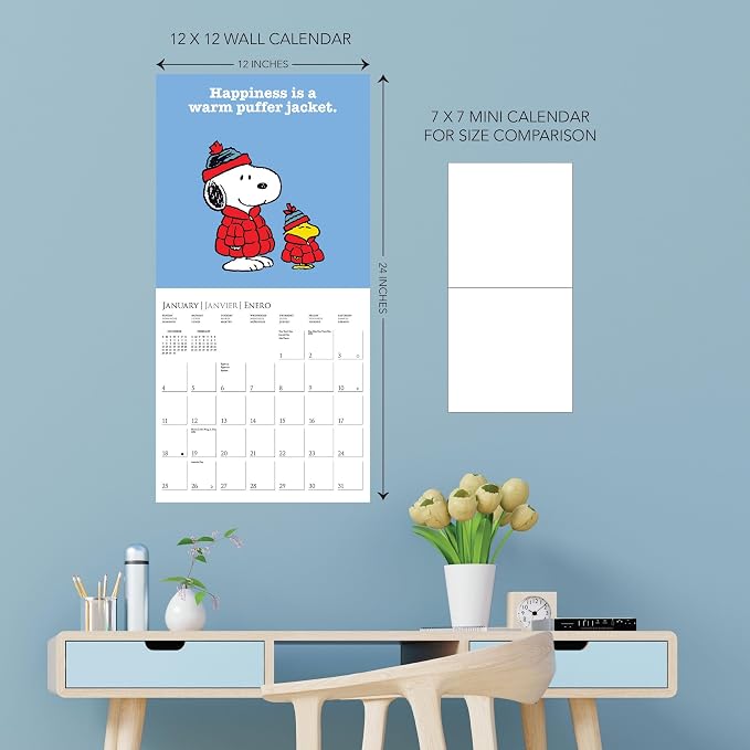 Graphique 2026 Peanuts Wall Calendar | 12” x 12” | Thick Paper | Home & Office Organizer | Large Monthly Grid | 3 Languages & Marked Holidays | 4 Month Preview Page for 2027