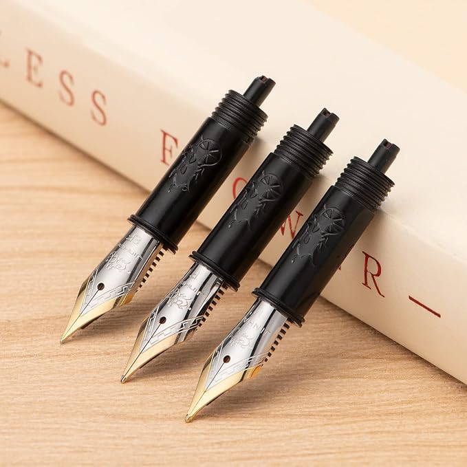 Set of 3 Jinhao 82 Fountain Pen Nib with Black Section Feed (EF, F and M) Gold Trim-Compatible with Jinhao 82, 88, 95, 82 Mini, 92, 100 Mini Fountain Pen
