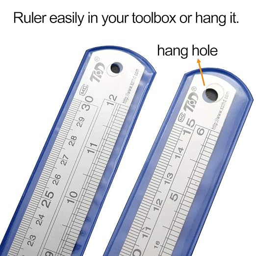 YYJ HOME Ruler 12 Inch (30 cm) and 6 inch (15 cm) Both Side Have Centimeters and inch Ruler, Stainless Steel Ruler 12 inch and Metal 6 inch, Drawing rulers, Measuring Ruler Silver