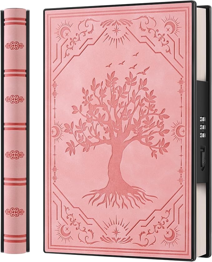 ZXHQ Diary with Lock, Hardcover(14.8 cm x 21 cm) Leather Lock Journal, Built-in Lock, 180° Lay Flat, Tree of Life Embossed Cover, 100 Gsm Thick Paper