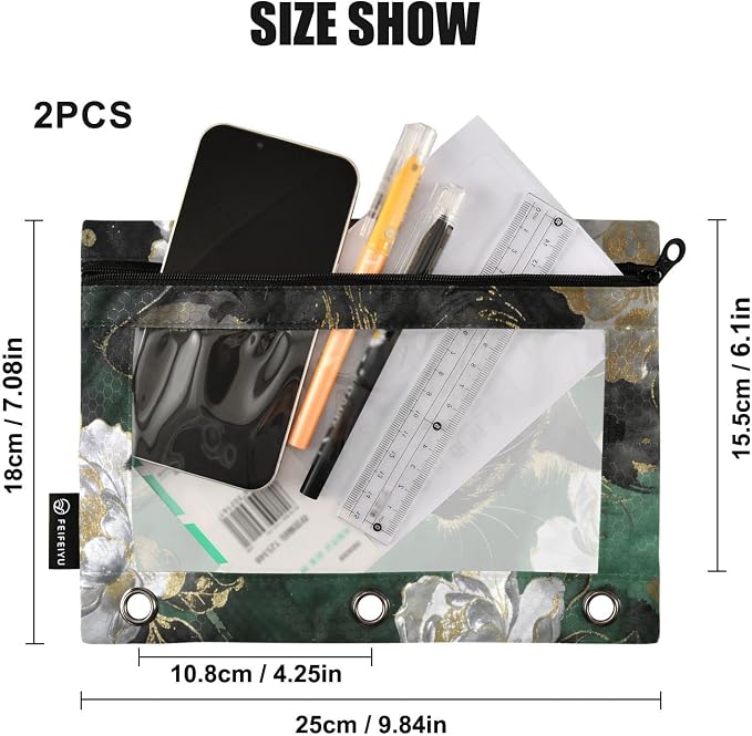 Funny Cat Pencil Pouches for 3 Ring Binder, Zipper Binder Pencil Case, 2 Pack Clear Window Case Bag for Office Organizers