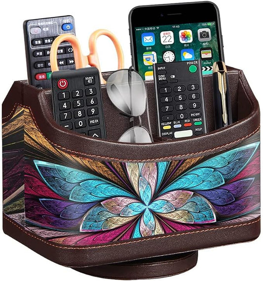360° Rotatable Remote Control Holder,PU Leather TV Remote Caddy for Table | Colorful Art Supply Organizer Pen Holder, Multi-Functional Desk Organizer for Nightstand,Living Room,Home and Office Decor