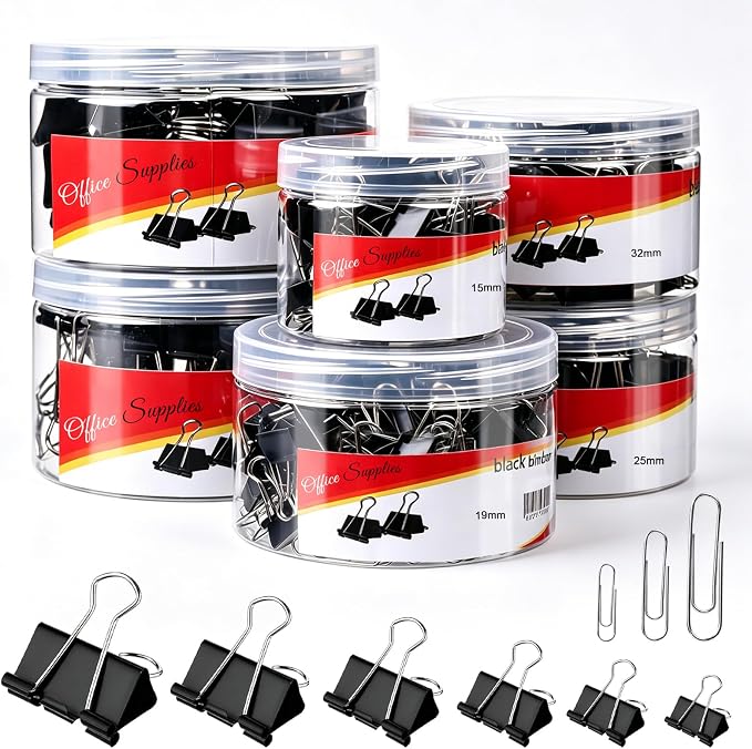 508 PCS Binder Clips and Paper Clips Set Assorted Sizes, Black Office Clips Metal Paperclips Individually Boxed,Binding Paperwork Clamp Bulk Office Supplies for School Home