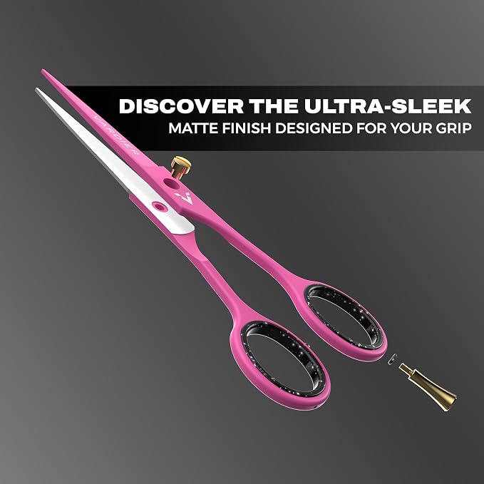 6.5” Hair Cutting Scissors – Professional Stainless Steel Barber Shears with Micro-Serrated Blades, No-Slip Precision Cut – Gift-Boxed with Leather Pouch for Salon & Home (Pink)