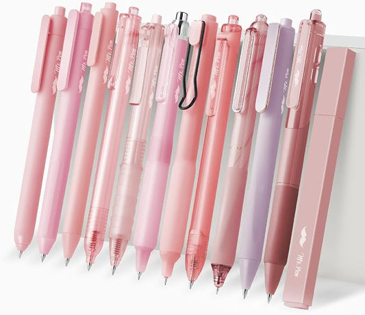 Mr. Pen- Pink Gel Pens Set, 12 Pack | Black Ink Cute Writing Pens with 1 Aesthetic Highlighter, 0.5 mm Fine Point, Smooth Gel Pens for Journaling